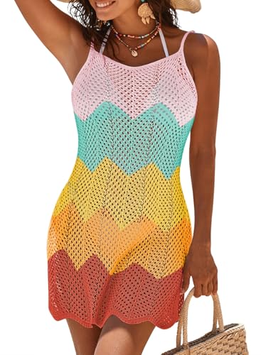 Pink Queen Women Summer Crochet Beach Coverup - Medium Yellow Orange