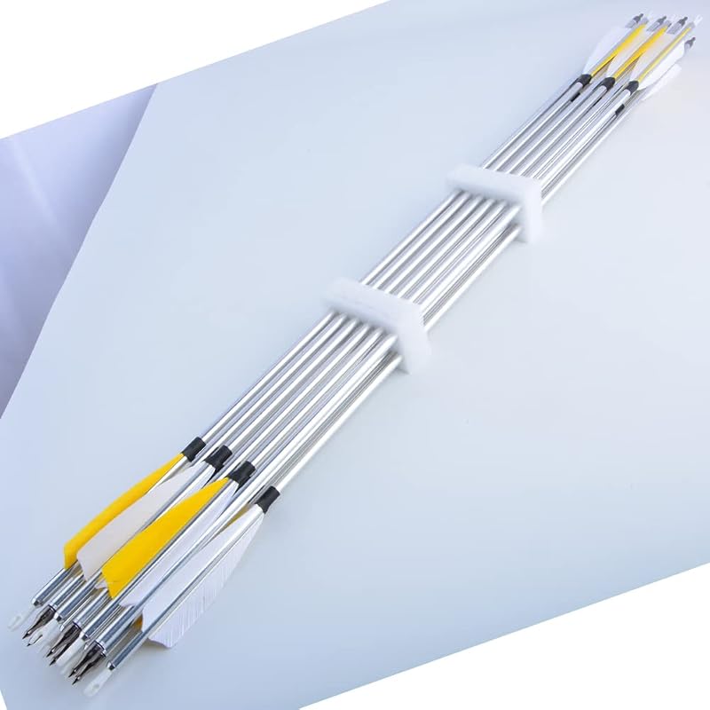 31in Aluminum Archery Arrows 500 Spine with Removable 100gr Tips, Turkey Feather Fletching - 6/12 Pack (Variation: Yellow)