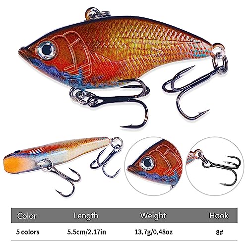 5pcs Lipless Crankbait Set - 2.17in 0.48oz Fishing Lures for Freshwater and Saltwater Bass Trout Walleye Redfish Pike, B:2.17in/0.48oz