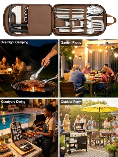 15-Piece Camping Utensil Set with Organizer Stainless Steel Cookware Kit