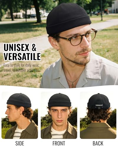 CLAPE Black Ct15 Beanie Work Hat with Corduroy Brimless Rolled Cuff - Harbour Style Variation