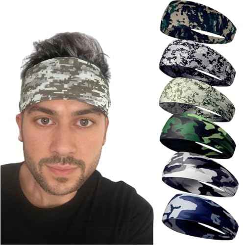 Sweat Headbands for Men,6 Pack Workout Sports Hairband for Gym, Ideal for Fitness,Running,Cycling,Hike