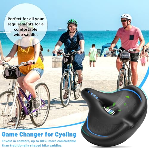 Oversized Bike Seat for Men & Women Comfort Wide Padded Saddle Blue Variation
