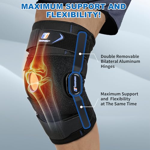 Heavy Duty Hinged Knee Brace with Side Stabilizers & Open Patella Gel Pad - Large, Black