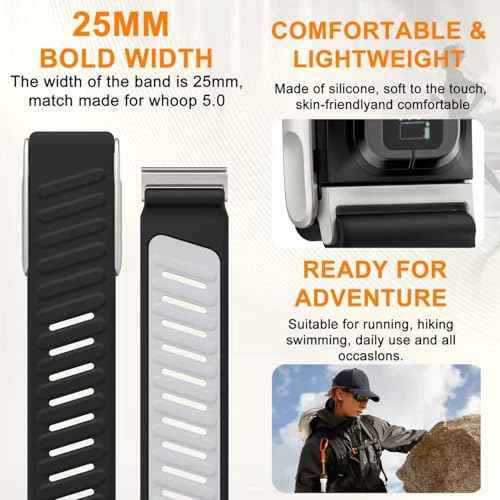 omee Silicone Sport Band Compatible with Whoop 5.0 Band Strap Men Women, Breathable Sport Adjustable Waterproof Replacement Wristbands Straps for Whoop 5.0 Silicone Bands