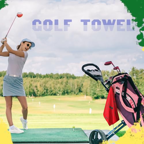 Golf Towels Set with Clips - Bright Lime Microfiber Waffle Pattern, 4 Pack