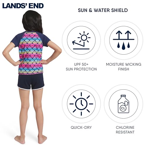 Girls' UPF 50+ Short Sleeve Sun Tee Rash Guard Shirt - Small Deep Sea Navy