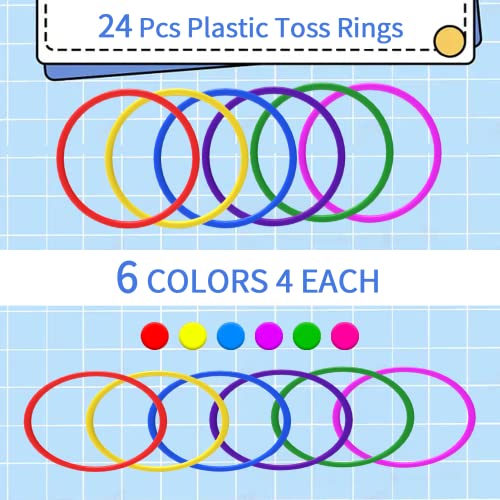 Plastic Toss Rings Set for Ring Toss Games - 7 Inch, Multicolor, 24 Pack