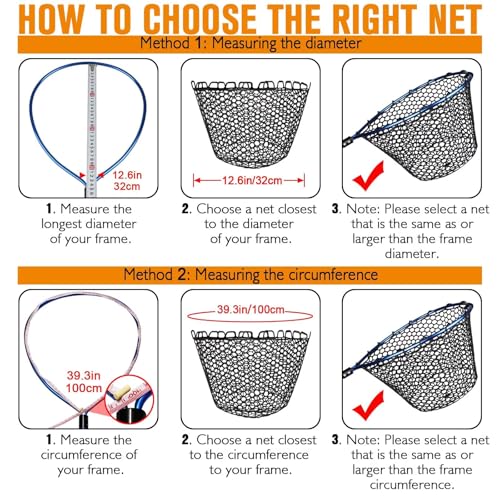 Rubber Fishing Net Replacement Netting for Landing Nets - Black, 12.5 Inch Diameter - No Handle