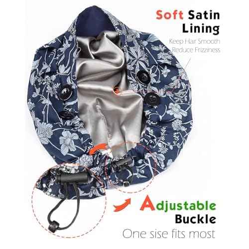 Satin Lined Bouffant Scrub Nurse Cap with 4 Buttons and Sweatband Adjustable