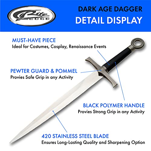 Medieval Dark Age Dagger Black 15.5 Inch Stainless Steel Costume Prop