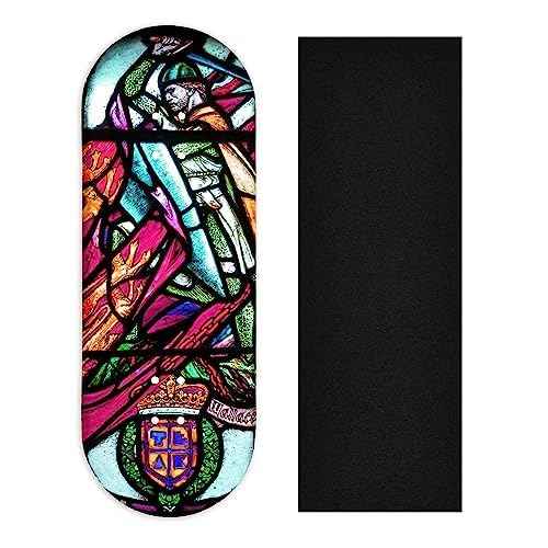 Teak Tuning Heat Transfer Graphic Wooden Fingerboard Deck, Wallace Stained Glass - 34mm x 97mm Popsicle Shaped Deck