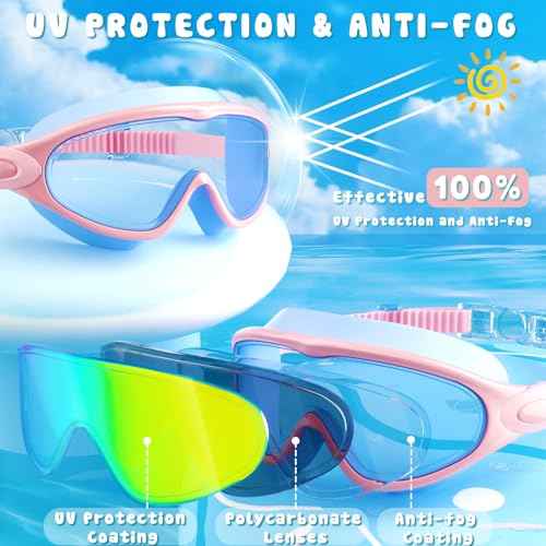 COOLOO Kids Swim Goggles 2 Pack Swimming Goggles Anti-Fog UV Protection Wide View Waterproof Kids Goggles for Boys Girls 3-15