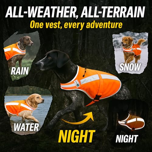 Reflective Dog Hunting Vest - Blaze Orange Safety Vest with Removable Bell, Waterproof, Lightweight (Size L)