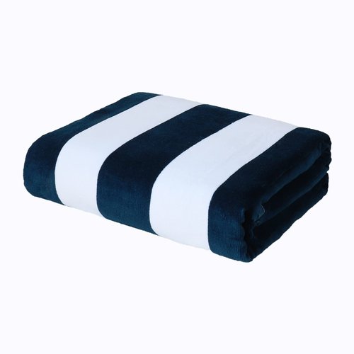 Exclusivo Mezcla Cotton Oversized 35x70 Inches Cabana Stripe Beach Towel, Super Absorbent Soft Plush Pool Bath Towel (Dark Navy)