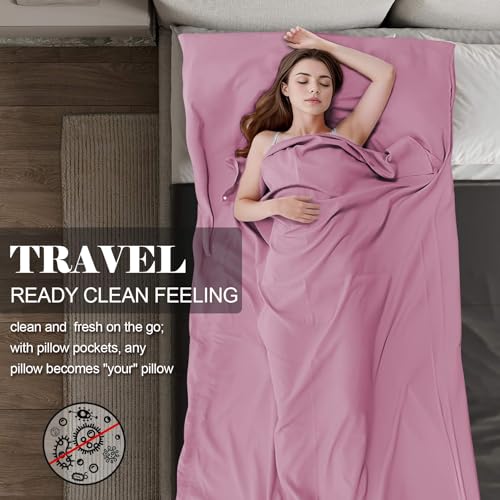 Lightweight Travel Sleeping Bag Liner - Single Dark Pink for Camping & Backpacking