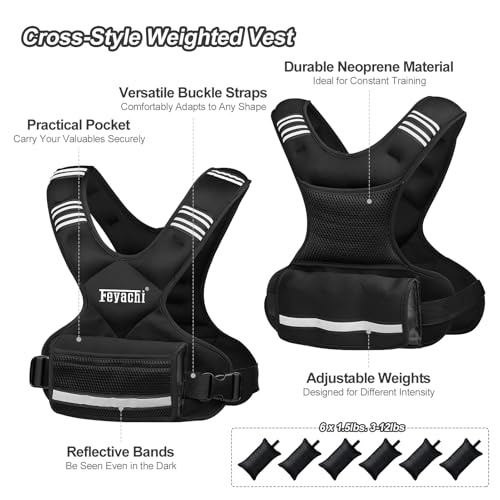 Feyachi Adjustable Weighted Vest - Black 3-12 lbs with Iron Sand Weights
