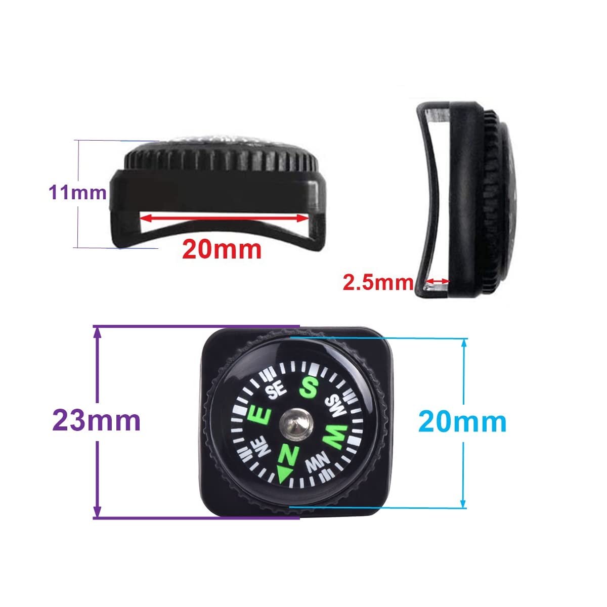 15pcs Slip-On Wrist Compass Hard Shell Liquid Filled Mini Small Button Compass Paracord Bracelet for Outdoor Hiking Survival Wrist Watch Band 3/4" (20mm)