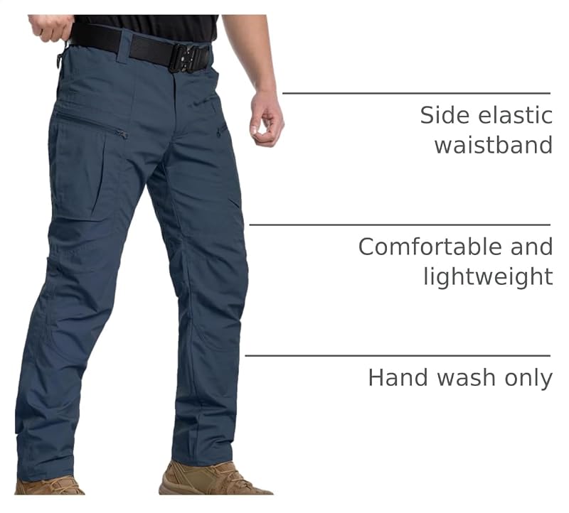 Carwornic Men’s Ripstop Cargo Tactical Pants - Water-Resistant, 8 Pockets, Blue 34W x 32L