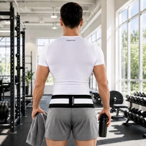 PlayActive Sacroiliac SI Joint Hip Belt - Lower Back & Pelvic Support, Regular (Hip 32-47 inch), Black & White