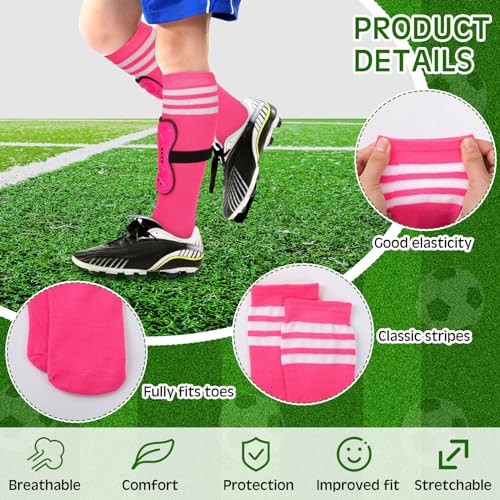 Kids Soccer Shin Guards Set with Socks - Black & Rose Red, Small