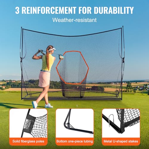 VEVOR Golf Practice Net, Indoor Hitting Net for Baseball, Hockey, Soccer, Heavy Duty Nylon DIY Ball Net, Sports Netting Barrier for Backyard Driving Training Swing