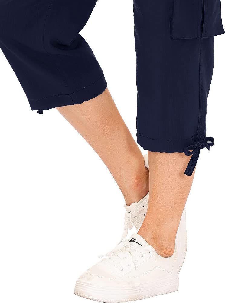 Hiking Cargo Shorts for Women Dry Fit Active Capri Pants for Camping with Pockets Navy