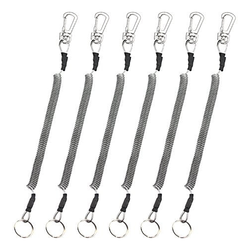6PCS Fishing Lanyards Retractable Tool Safety Coil with Stainless Steel Ring