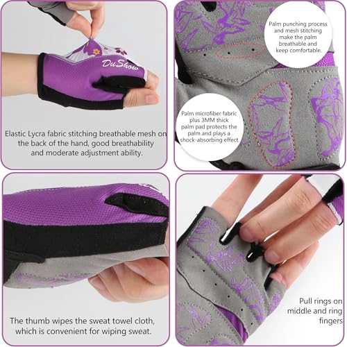 Purple Butterfly Women's Half Finger Cycling Gloves - Anti-Slip Shock Absorbing Pad