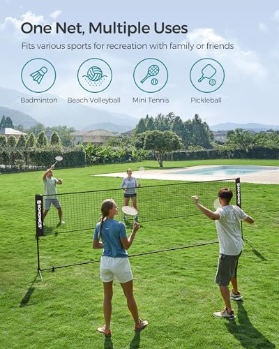 SONGMICS 16.5 ft Black Adjustable Badminton Net for Indoor Outdoor Play