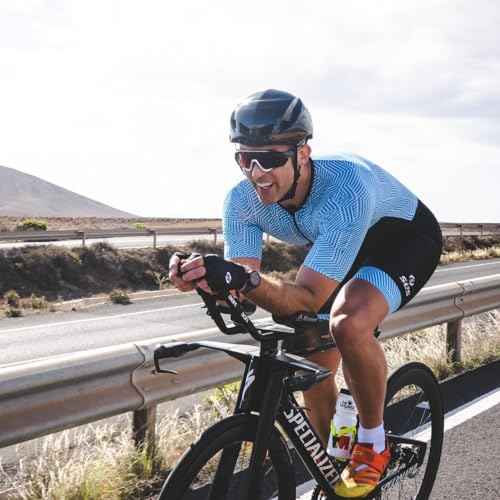 SLS3 Triathlon Suits Mens - Aerodynamic Sleeved Tri Suit Men ? Lightweight Trisuit with Premium FX Fabrics - 2 Pockets (Sky Hex, Medium)