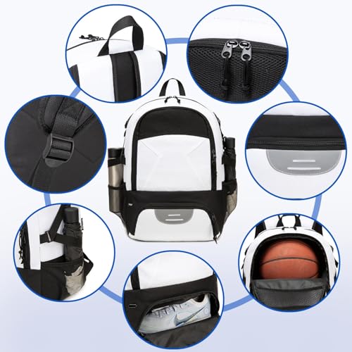 AIRTTUZ Large Capacity Basketball Backpack White for Sports Equipment & Gear