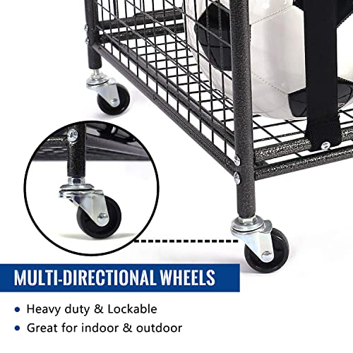 Sports Equipment Organizer Cart for Balls and Gear, Compact Metal Storage
