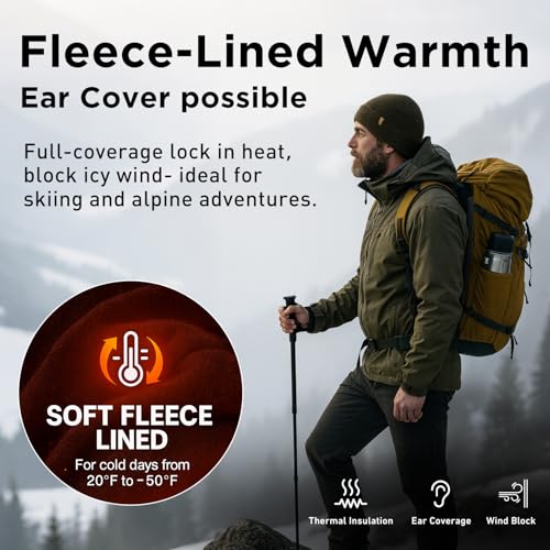 TOP-EX PolarWool¢â Oversized L/XL/XXL 100% Merino Wool Beanie Fleece Lined Cuffed Watch Fisherman Cap