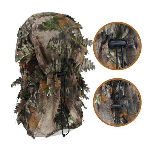 Camouflage Leafy Full Face Mask Headwear - Coffee Camo, 2-in-1 Adjustable Sniper Veil for Hunting & Wildlife