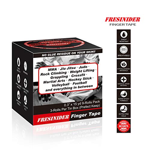 Finger Tape - Strong Athletic Support for Rock Climbing & Martial Arts - Black - 9 Pack