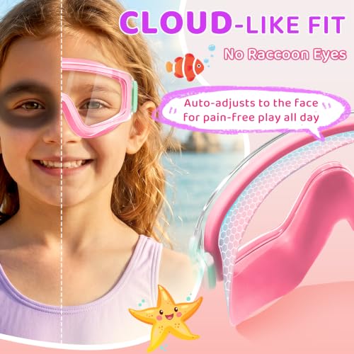 Kids Swim Goggles 2 Pack - Pink & Dark Pink Wide View, Anti-Fog & UV Protection
