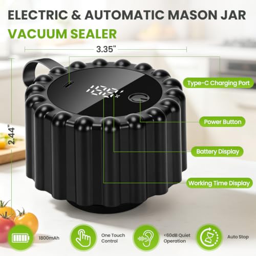 Electric Mason Jar Vacuum Sealer with 20 Lids for Food Preservation
