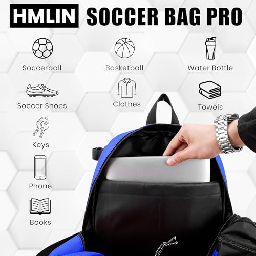 Soccer Backpack with Ball Holder, Shoe Compartment & Insulation - Water-Resistant Blue