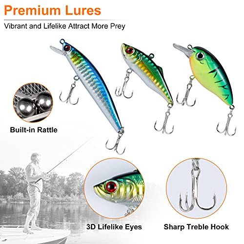 108PCS Fishing Tackle Box Kit with Lures, Hooks, Sinkers & Accessories