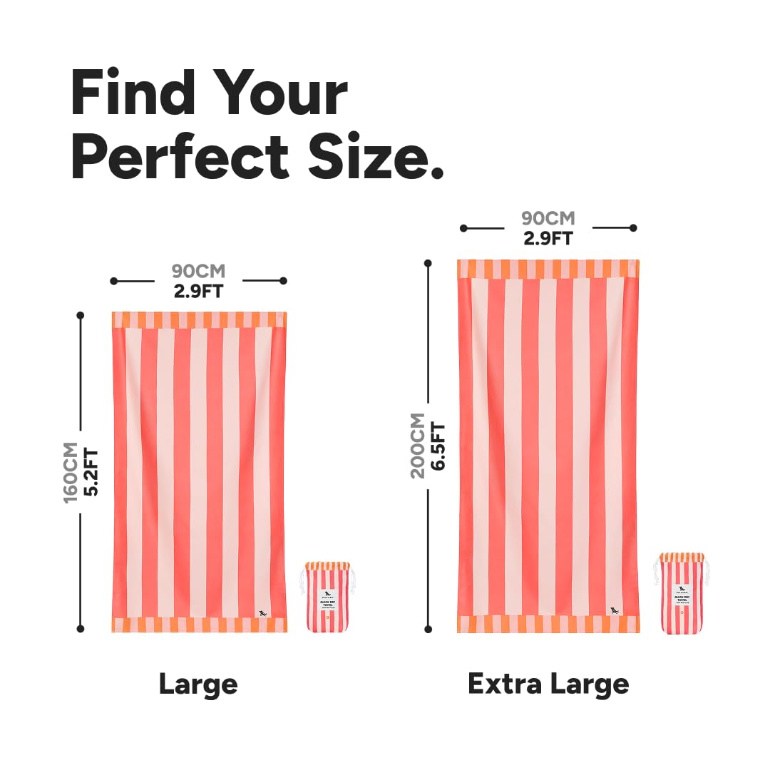 Dock & Bay Beach Towel - Quick Dry, Sand Free - Compact, Lightweight - 100% Recycled - Includes Bag - Raspberry Road - Extra Large (200x90cm, 78x35)
