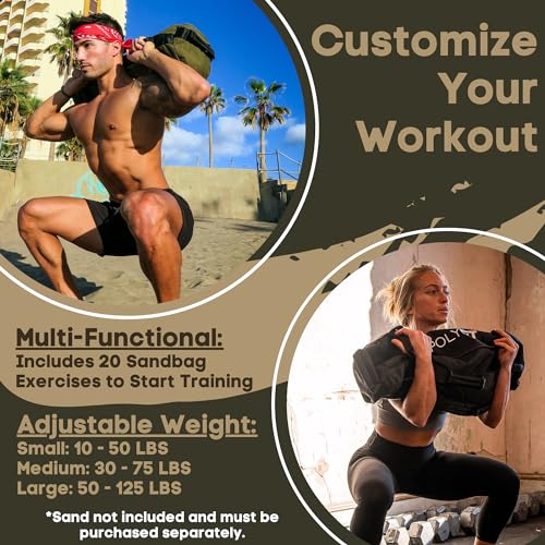 Polyfit Workout Sandbag with 8 Handles - Black, Small 10-50lbs