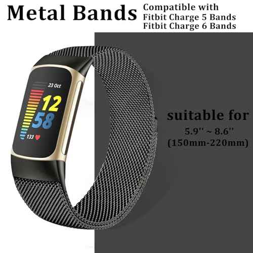 surundo Compatible with Fitbit Charge 6/Charge 5 Bands for Wmen Men, Metal Mesh Milanese Loop Adjustable Strap Replacement for Fitbit Charge 6/Charge 5 Advanced Fitness & Health Trackers