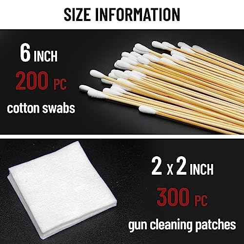 PINGMIC Gun Cleaning Supplies - Gun Cleaning Patches and Long Cotton Swabs Set, 6" Cotton Swabs, Lint Free Cloth Fit Most Caliber Firearms