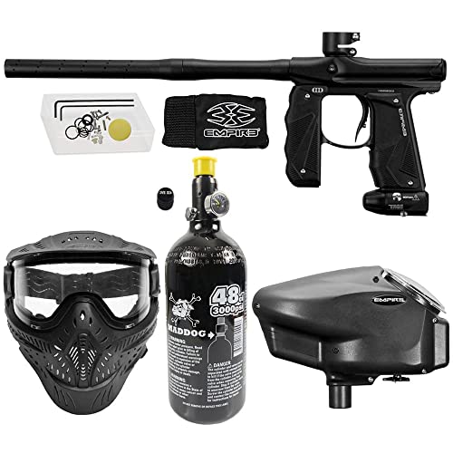 Maddog Empire Mini GS Electronic Full Auto Paintball Gun Marker w/ 48/3000 HPA Tank, HK Army HSTL Thermal Mask, & Empire Halo Too Electronic Loader Starter Package - Dust Black