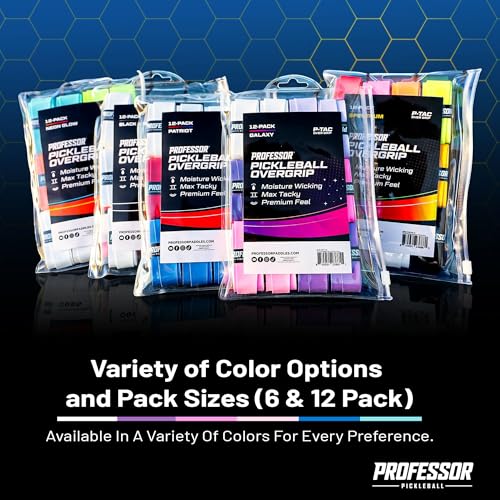 Professor P-Tac Pickleball Overgrip Spectrum 12-Pack Max Tacky Moisture-Wicking Anti-Slip
