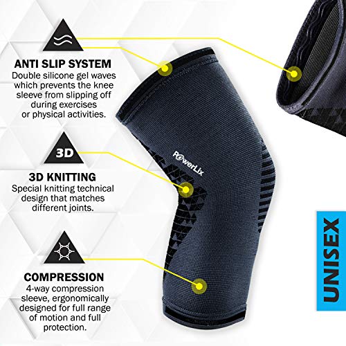 PowerLix Compression Knee Sleeve Men & Women Black Medium - Pain Relief & Support