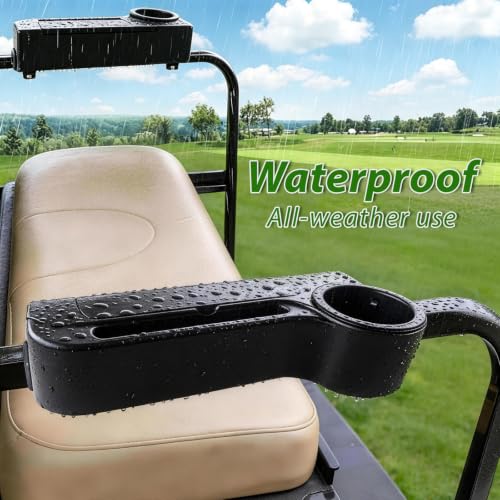 5-in-1 Golf Cart Rear Seat Armrest with Cup Holders & Storage - Black