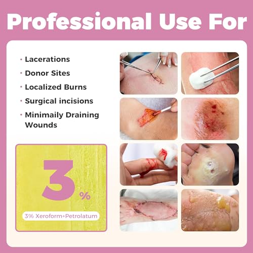 Xeroform Petrolatum Dressing 4x4 Inches - Pack of 7, Non-Stick Gauze Pads for Wound Care