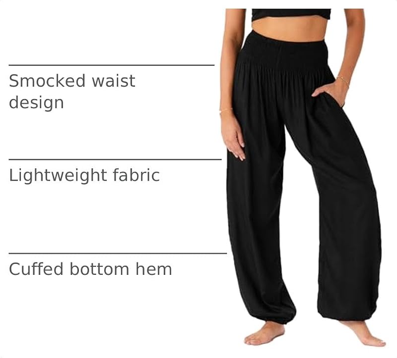 Medium Black Lotus and Luna Women's Harem Pants for Beach & Lounge High Waisted Boho Style